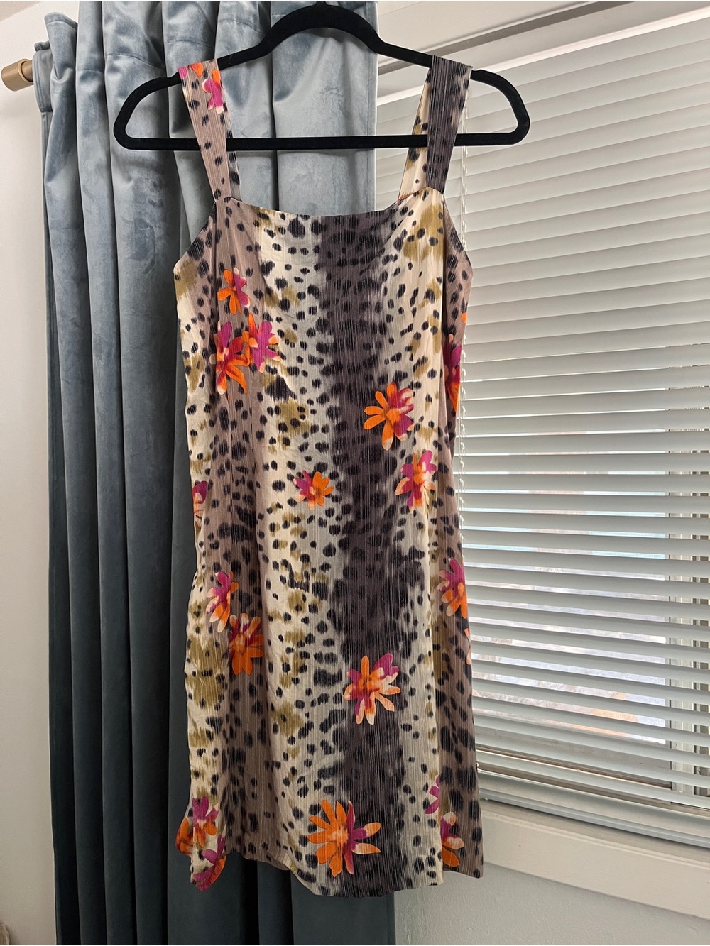 Y2K Anne Crimmins Umi 100% Silk Floral Animal Print Shift Sleeveless Mini Dress